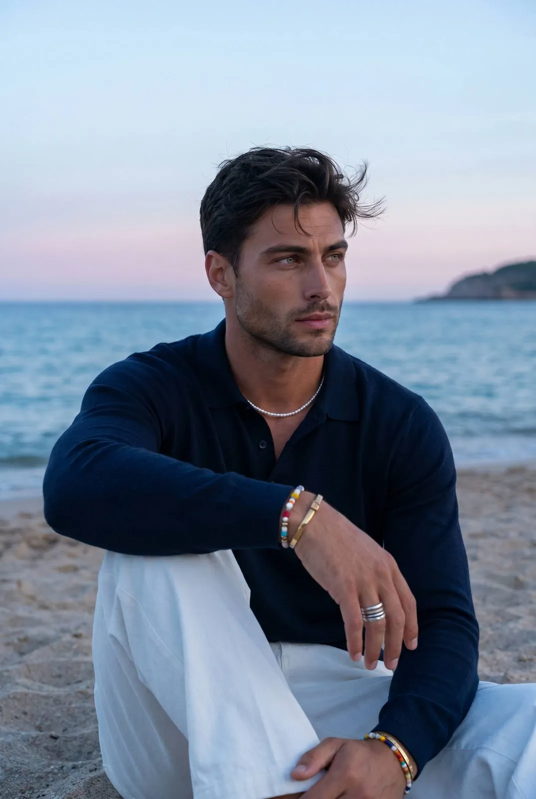 Necklace Bracelets And Rings In Beach Portrait