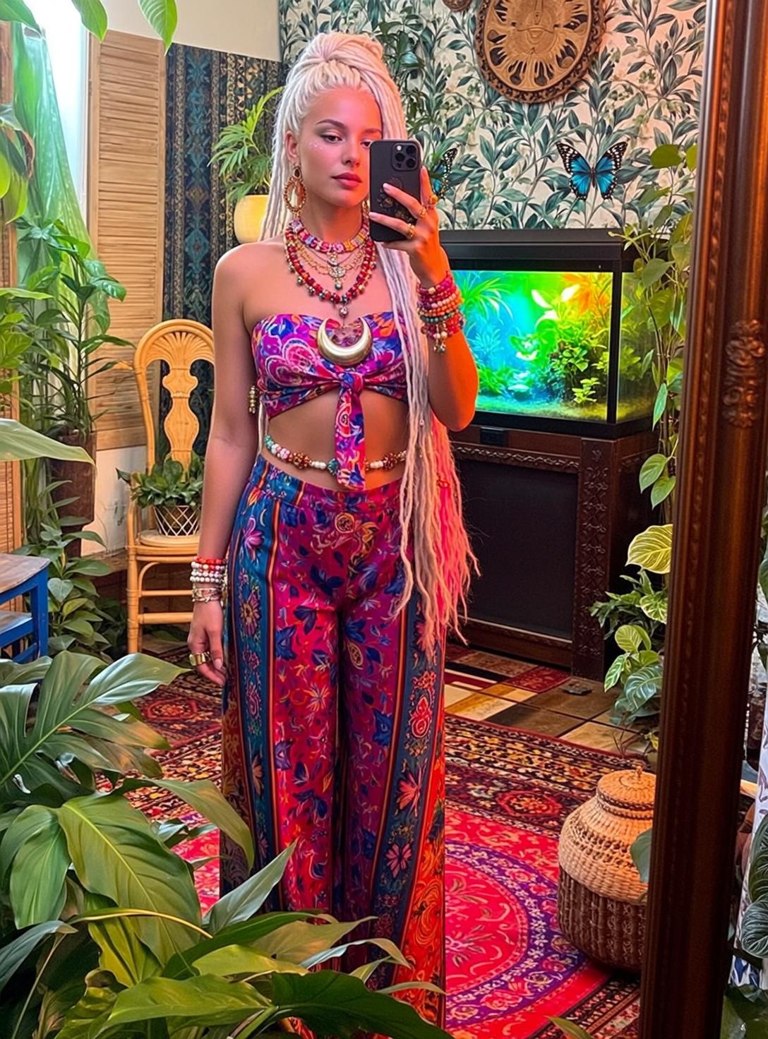 Blonde Dreadlocks Pink Tips Bohemian Room Selfie