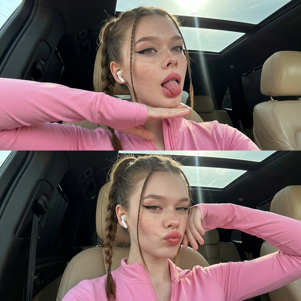 Car Selfie Pink Top Panoramic Sunroof 9 16