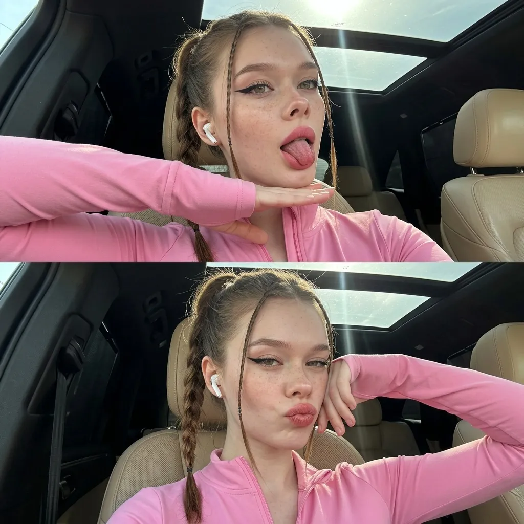 Car Selfie Pink Top Panoramic Sunroof 9 16