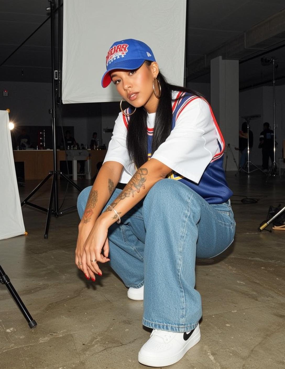 Baddie Low Squatting Pose Facing Slightly Her