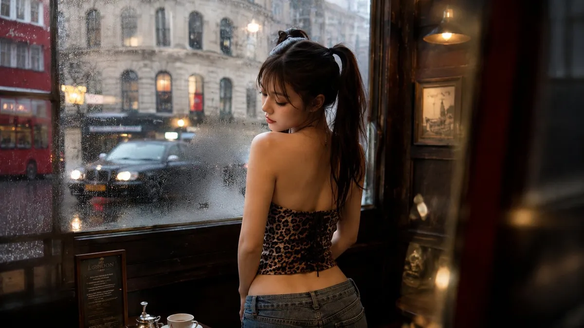 Strapless Leopard Print Corset Top And Blue In Dimly Lit