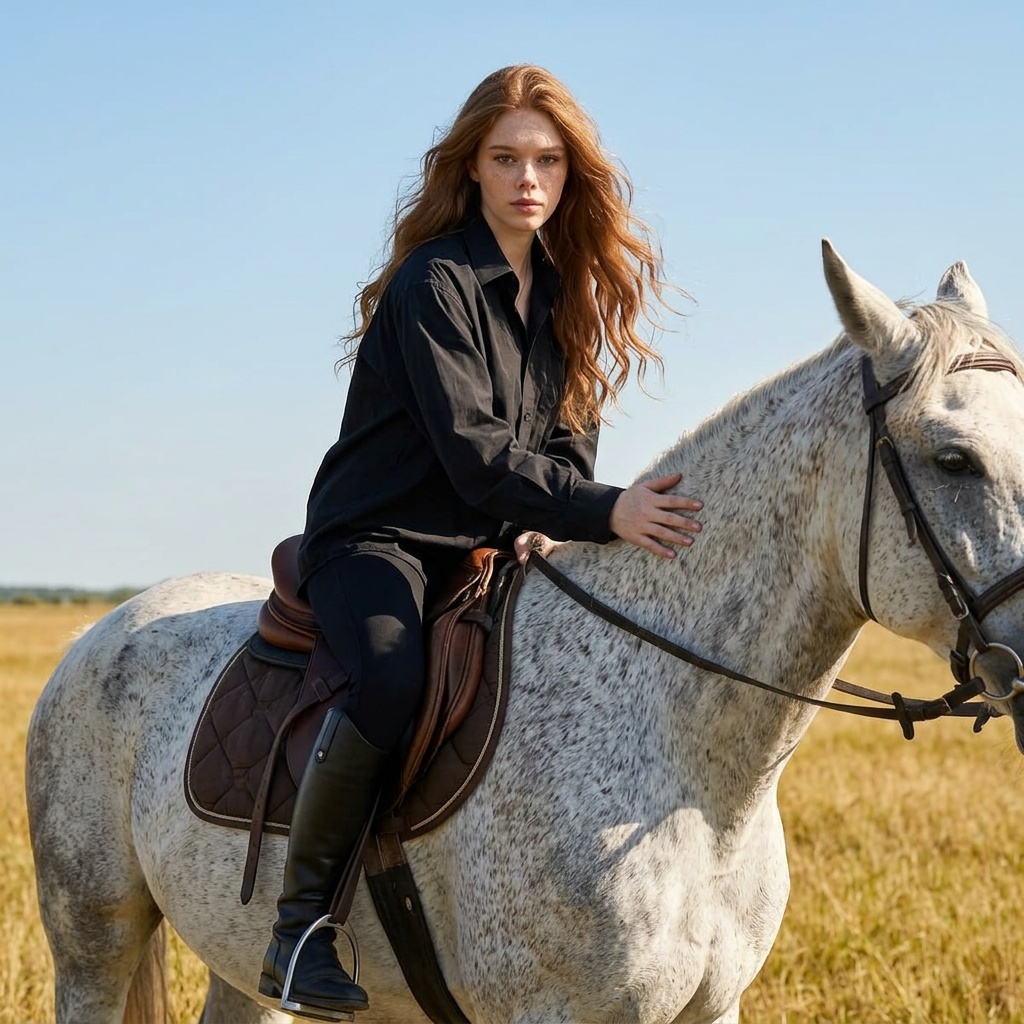 Riding White Horse Golden Field Cinematic Fashion