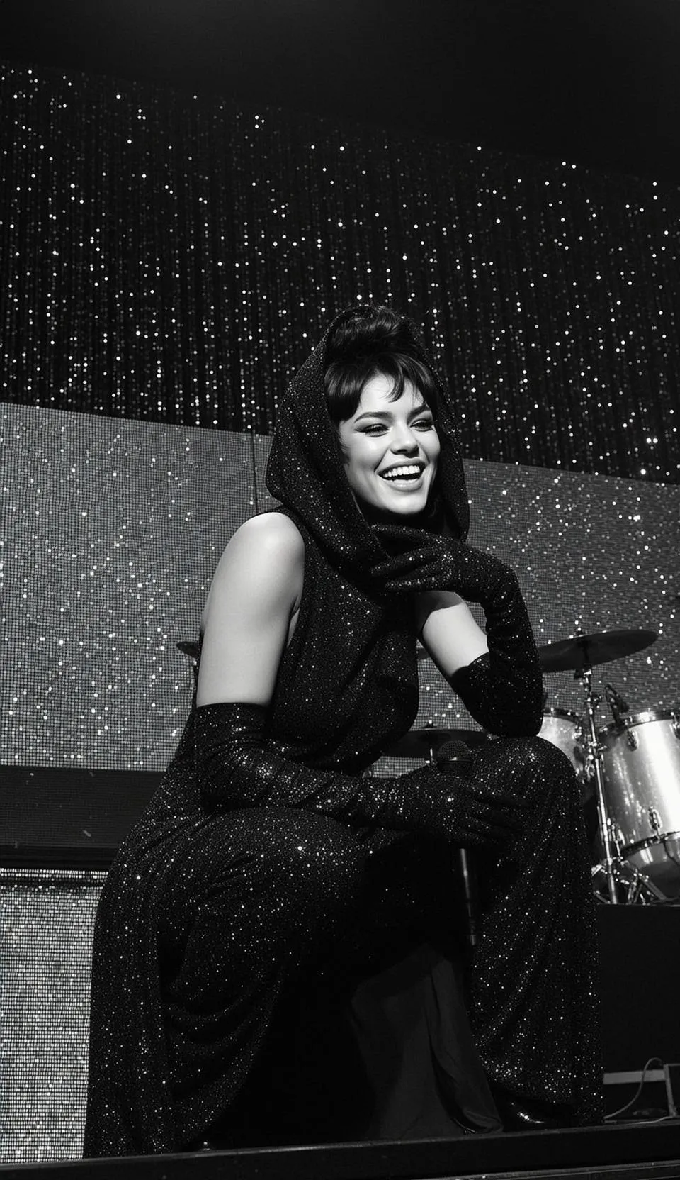 Sequined Jumpsuit Joyful Laugh Black And White