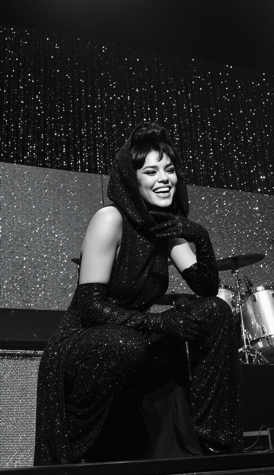 Sequined Jumpsuit Joyful Laugh Black And White