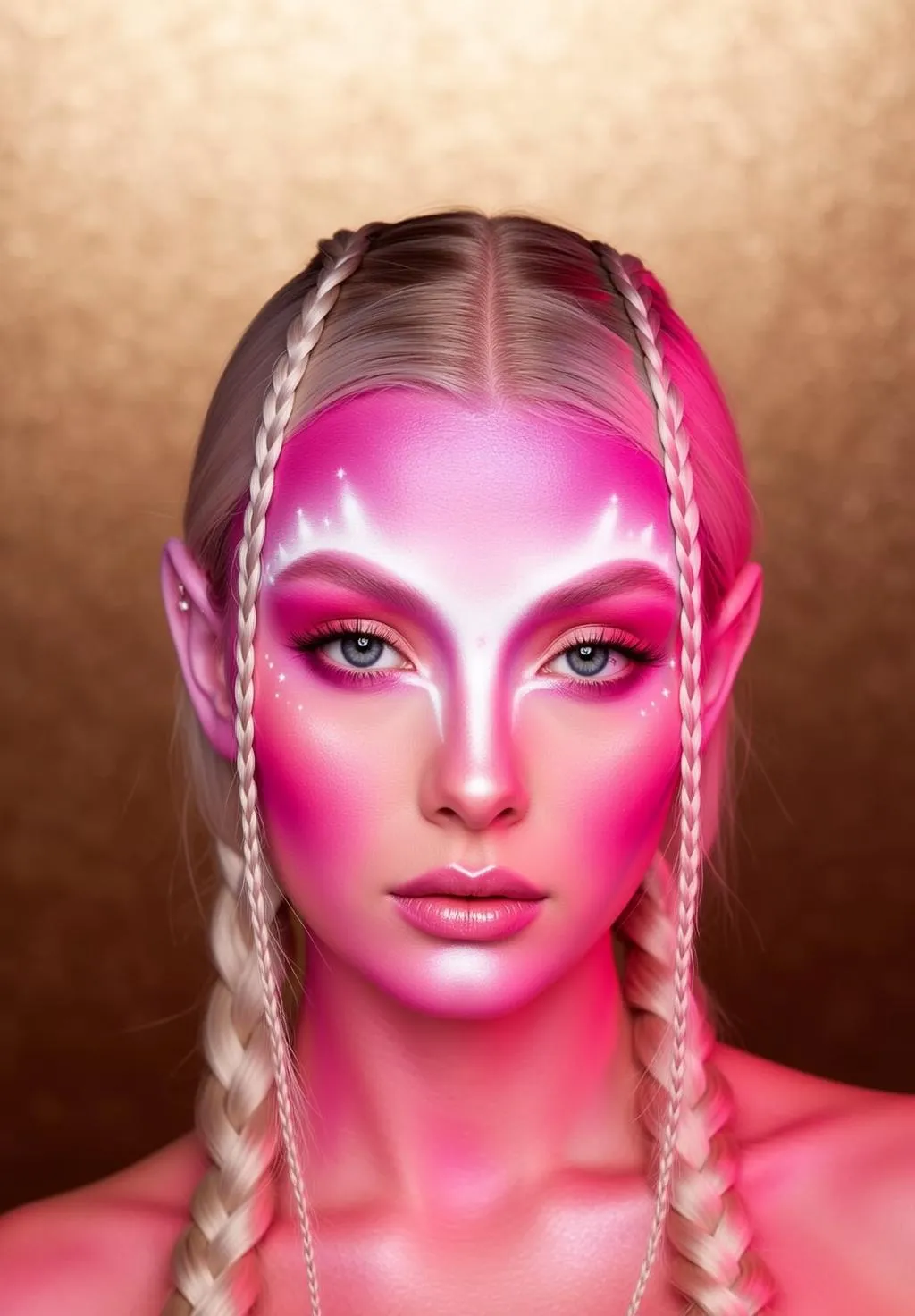 Halloween Makeup Elf-like Blonde Braided Pink Iridescent
