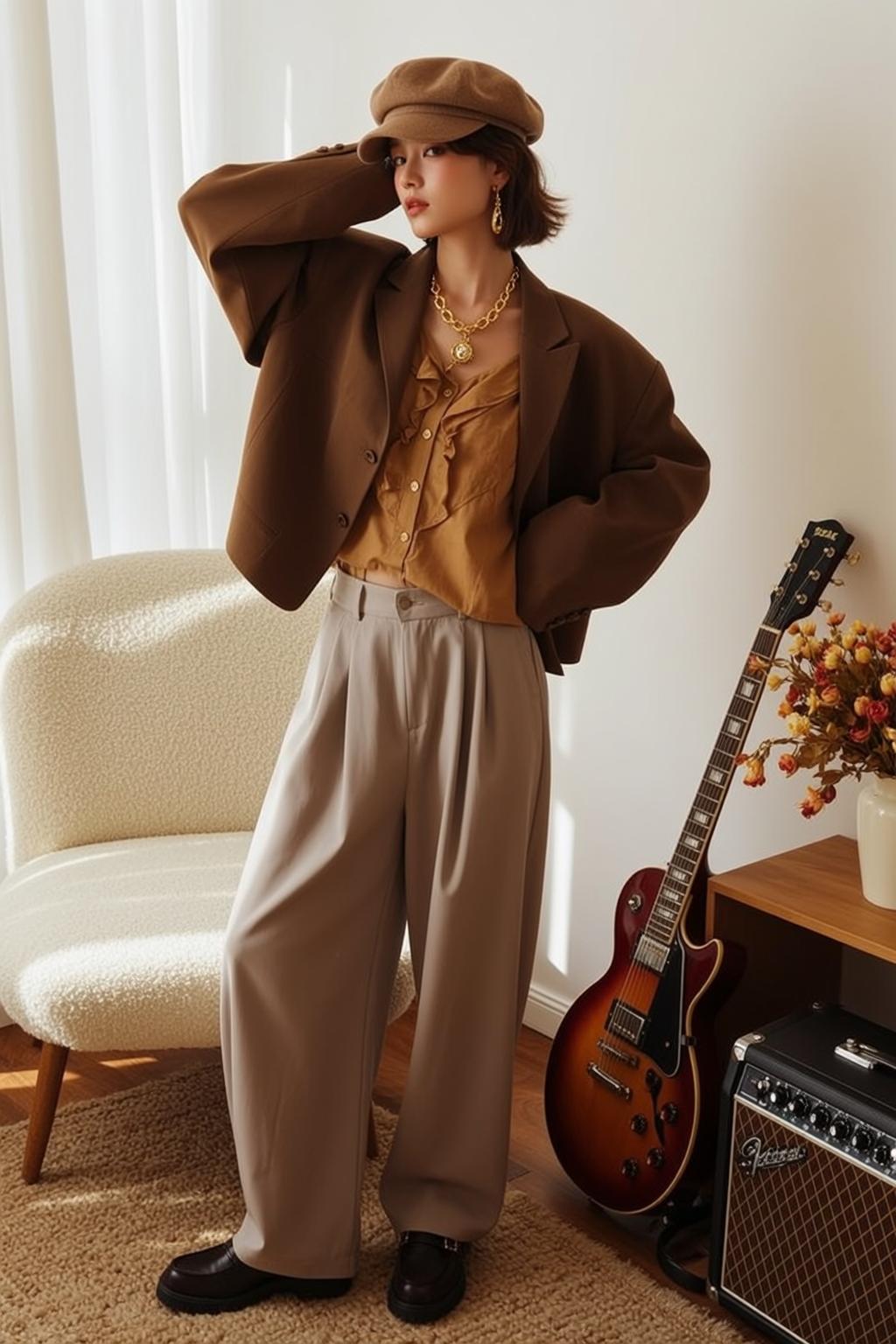 Casual Young Short Dark Brown Fair Ruffled