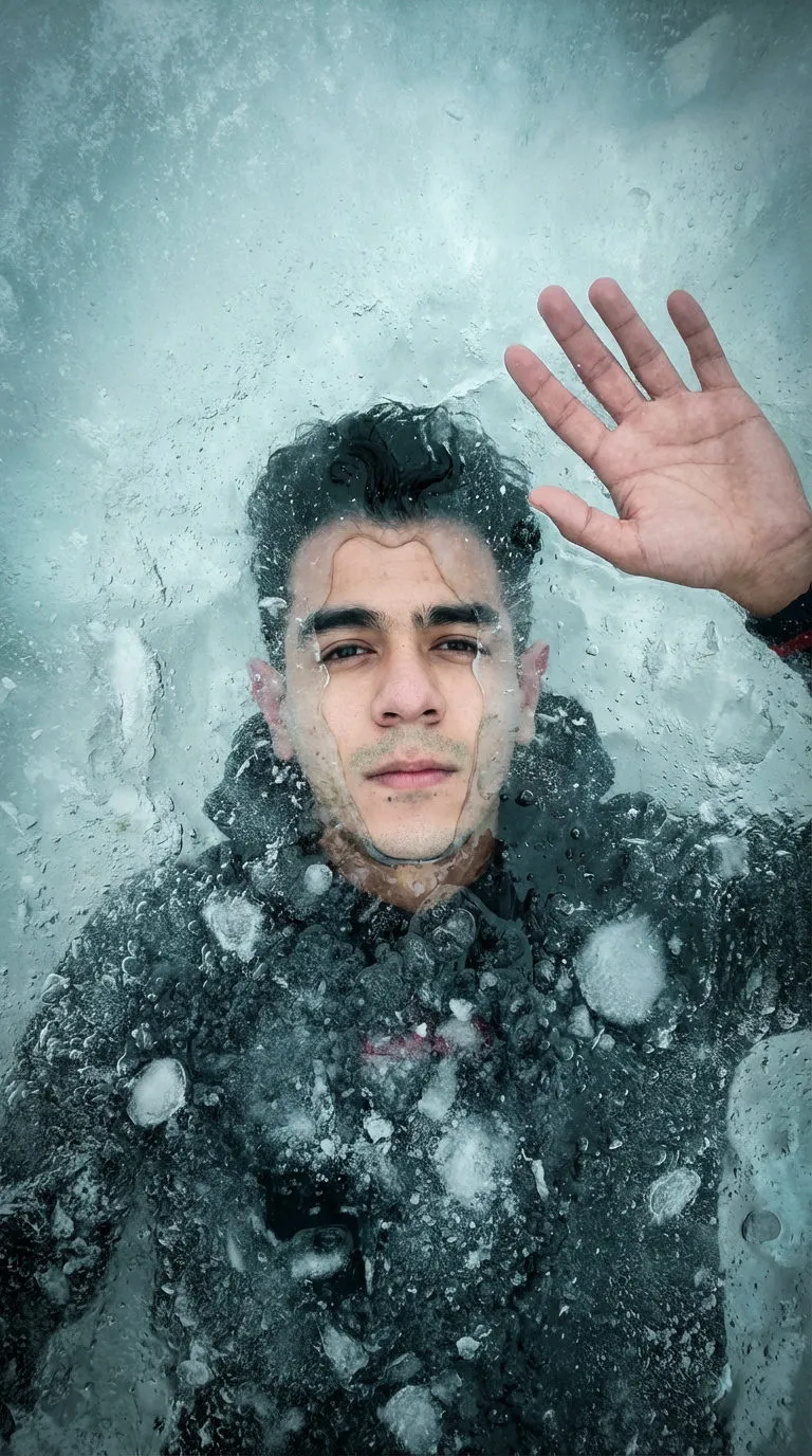 Submerged Man Under Ice