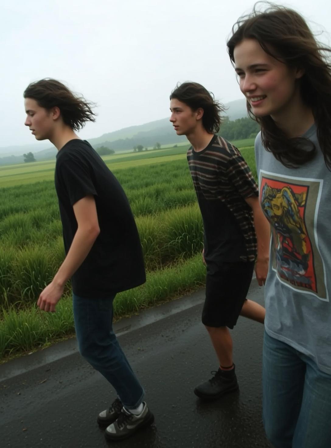 Explore Three Young People Are Walking Wet