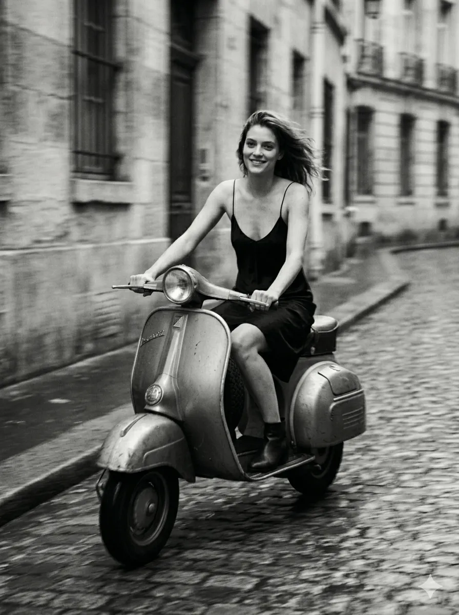 Paris Wet Cobblestone Street Fashion Editorial Photograph