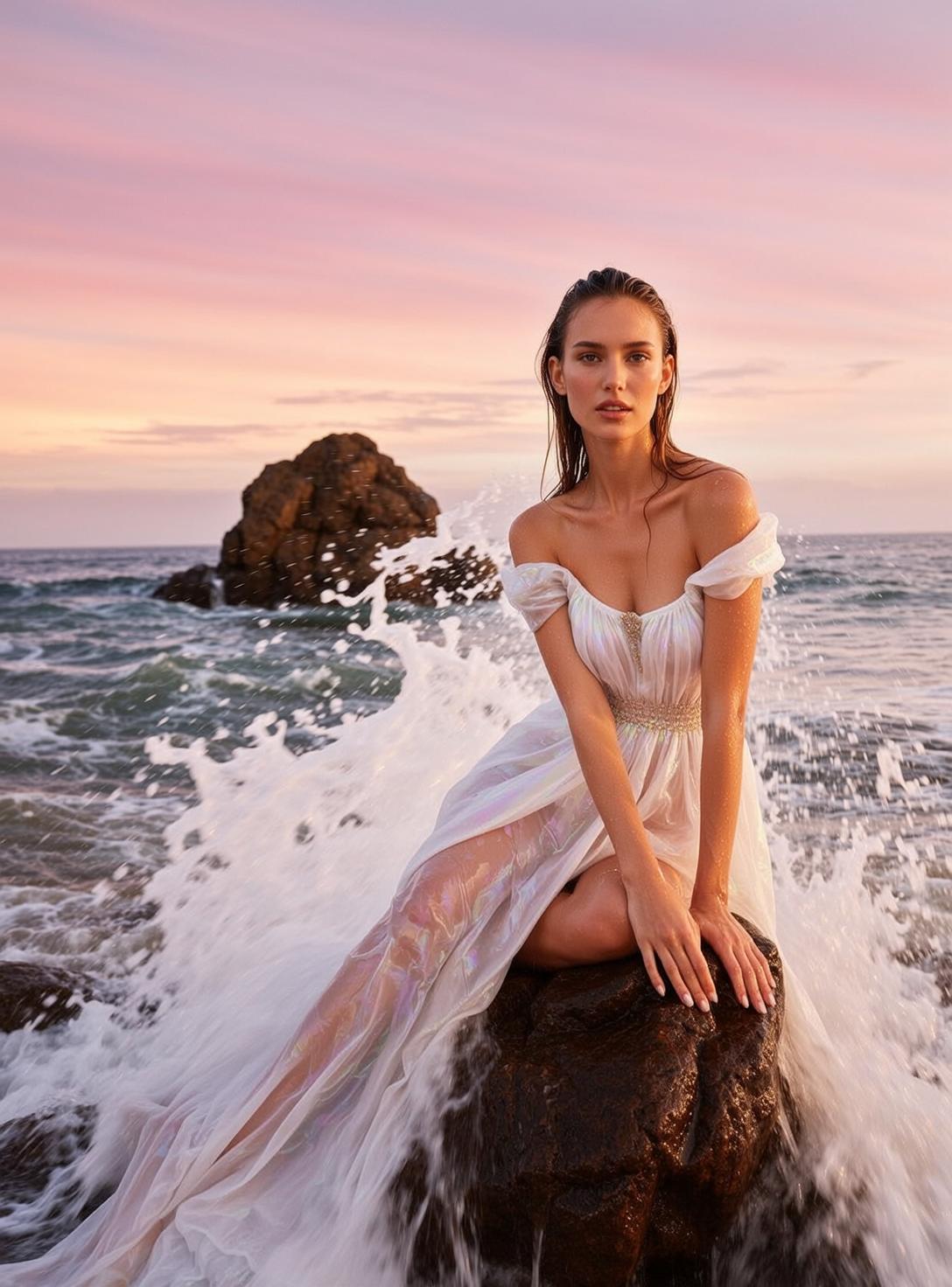 Rocky Coast Sunset Gown