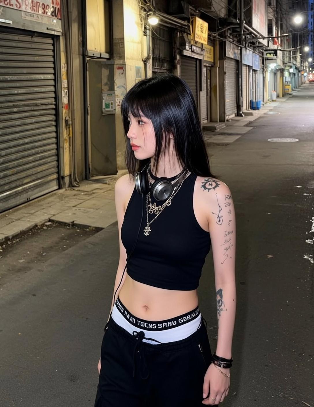 Acubi Young Long Black Hair Bangs Pale