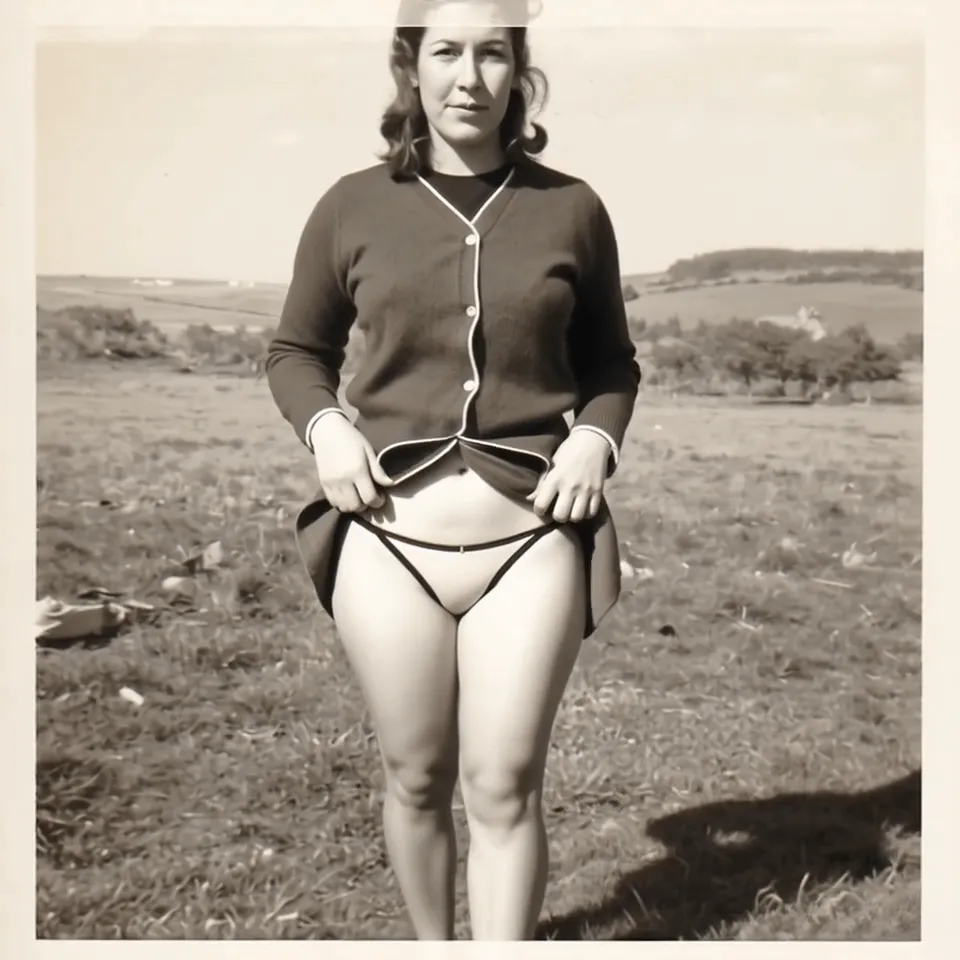 Sepia Field Photograph Person Holding Cardigan Hem