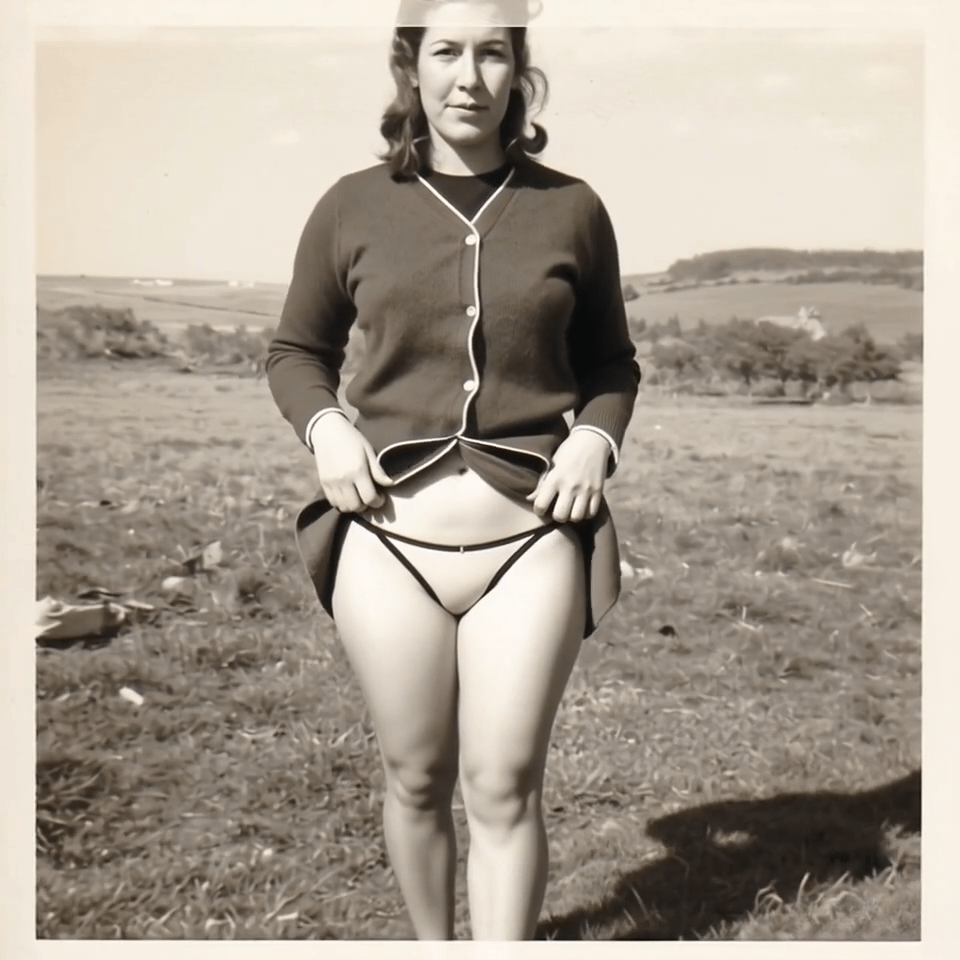 Sepia Field Photograph Person Holding Cardigan Hem reference photo