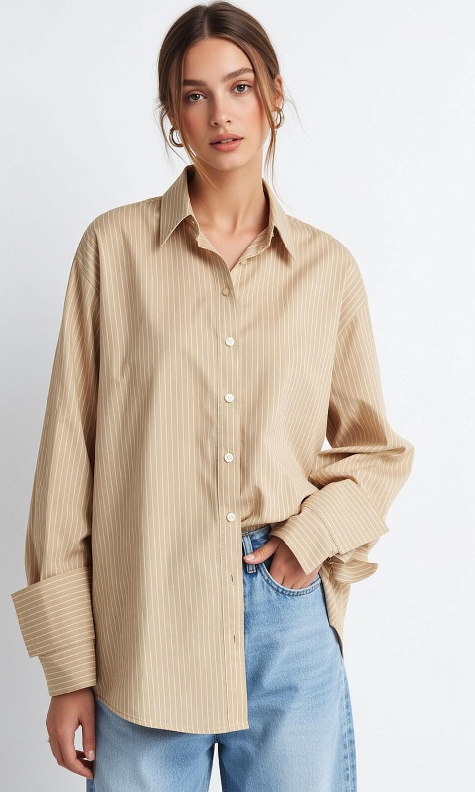 Beige Pinstripe Studio Look