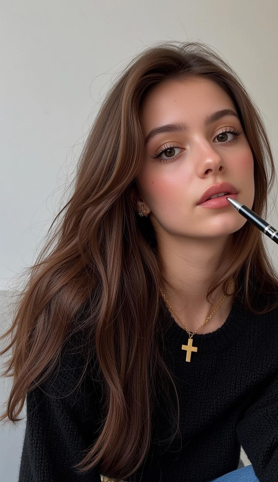 Black Knit Sweater Pen Pose