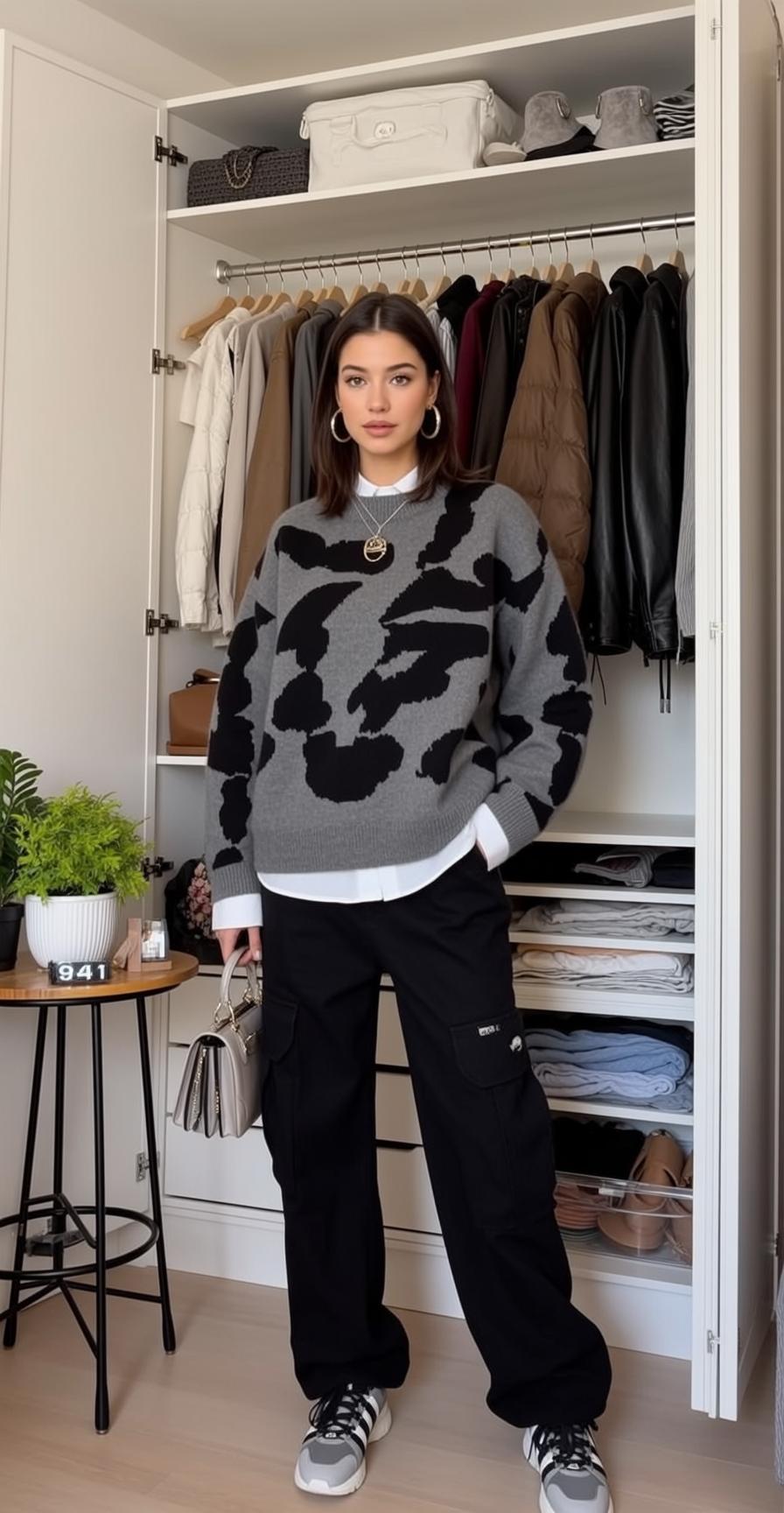 Black Oversized Indoors Standing