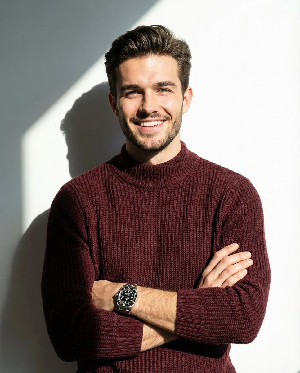 Maroon Knitted Collar Sweater In Wrist