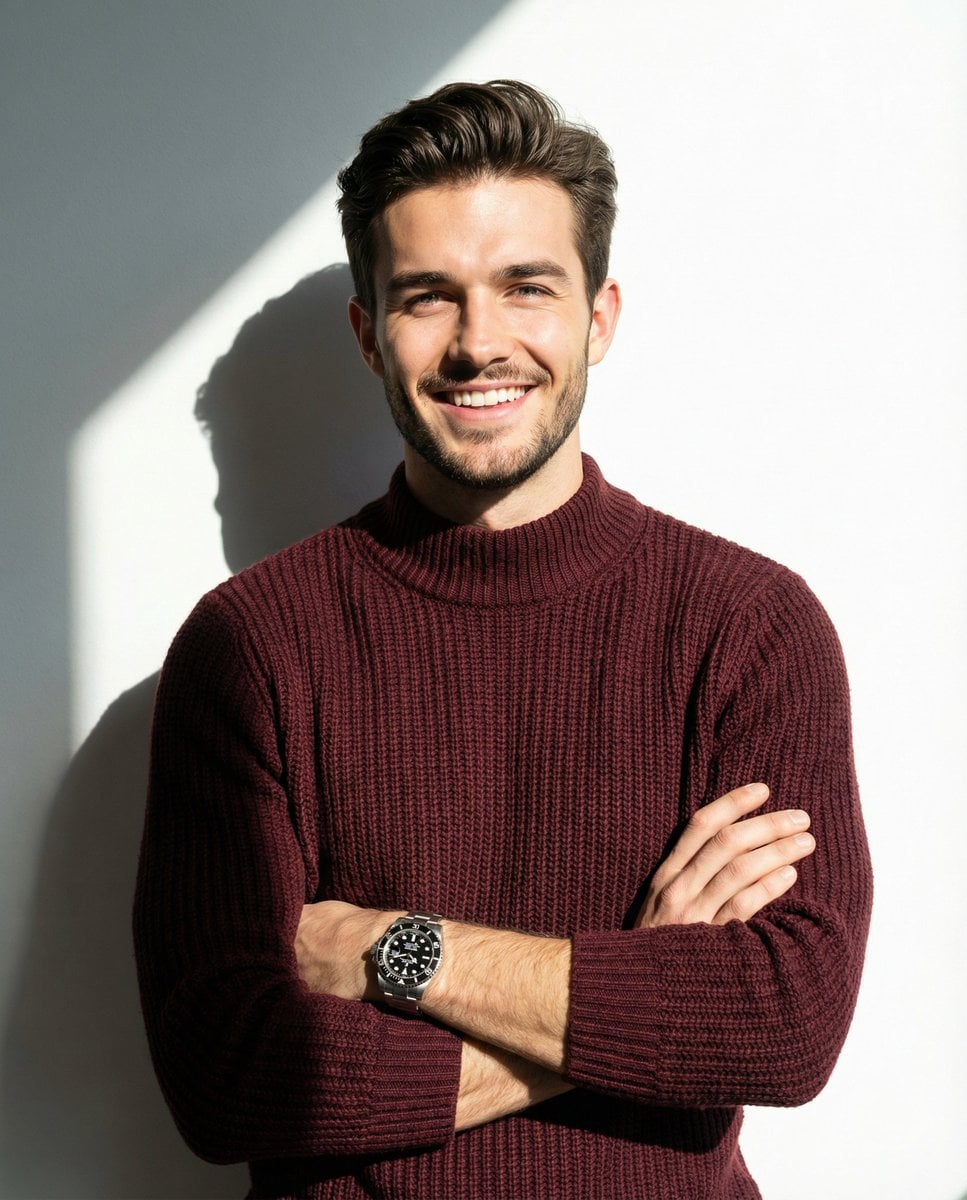 Maroon Knitted Collar Sweater In Wrist