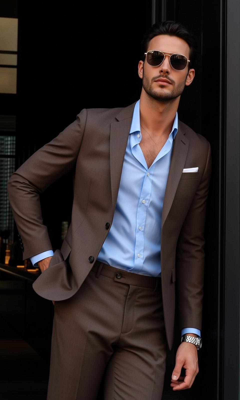 Dark Short Styled Light Tanned Blue Dress