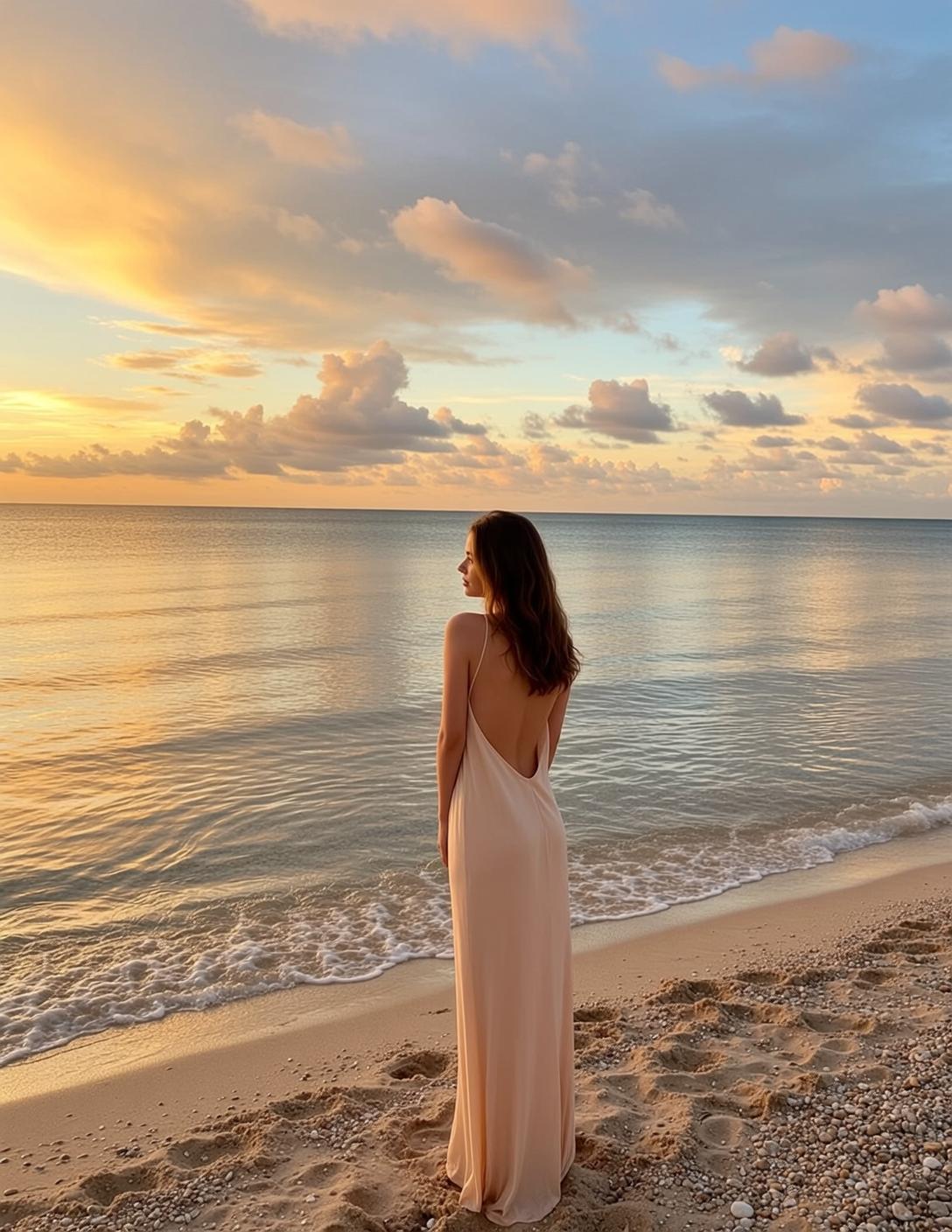 Peach Slip Dress Beach Sunset