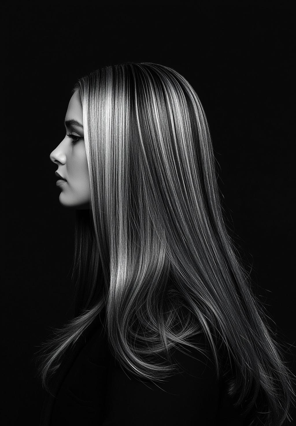 Black And White Medium Shot Profile View Photograph Young Woman