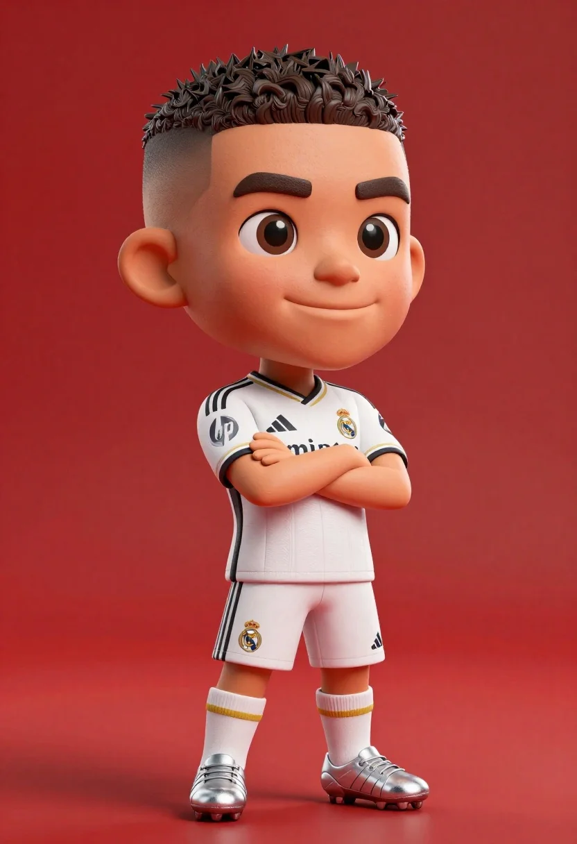 Full-body Shot Stylized Cartoonish Bobblehead Figure Resembling Young Football Player