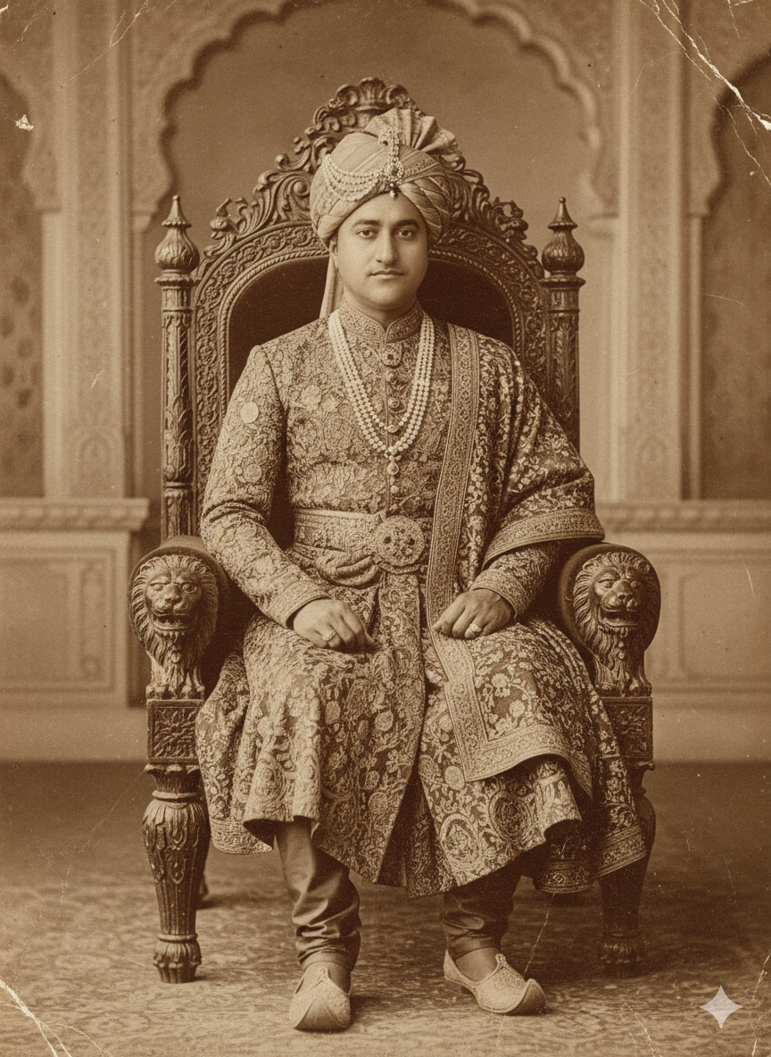 Throne Seated Rajput King Fully Unified Vintage Damaged…