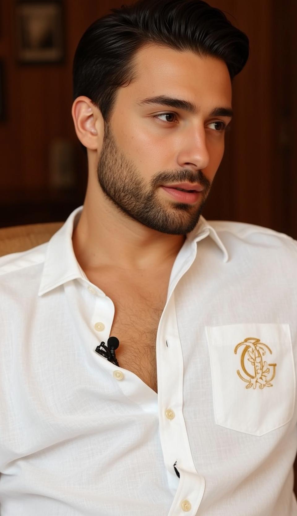 White Linen Shirt Microphone Portrait