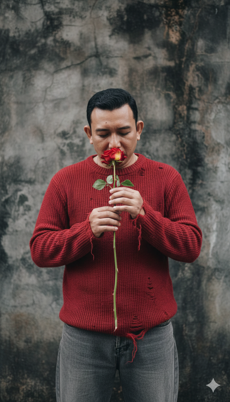 Red Sweater With Rose