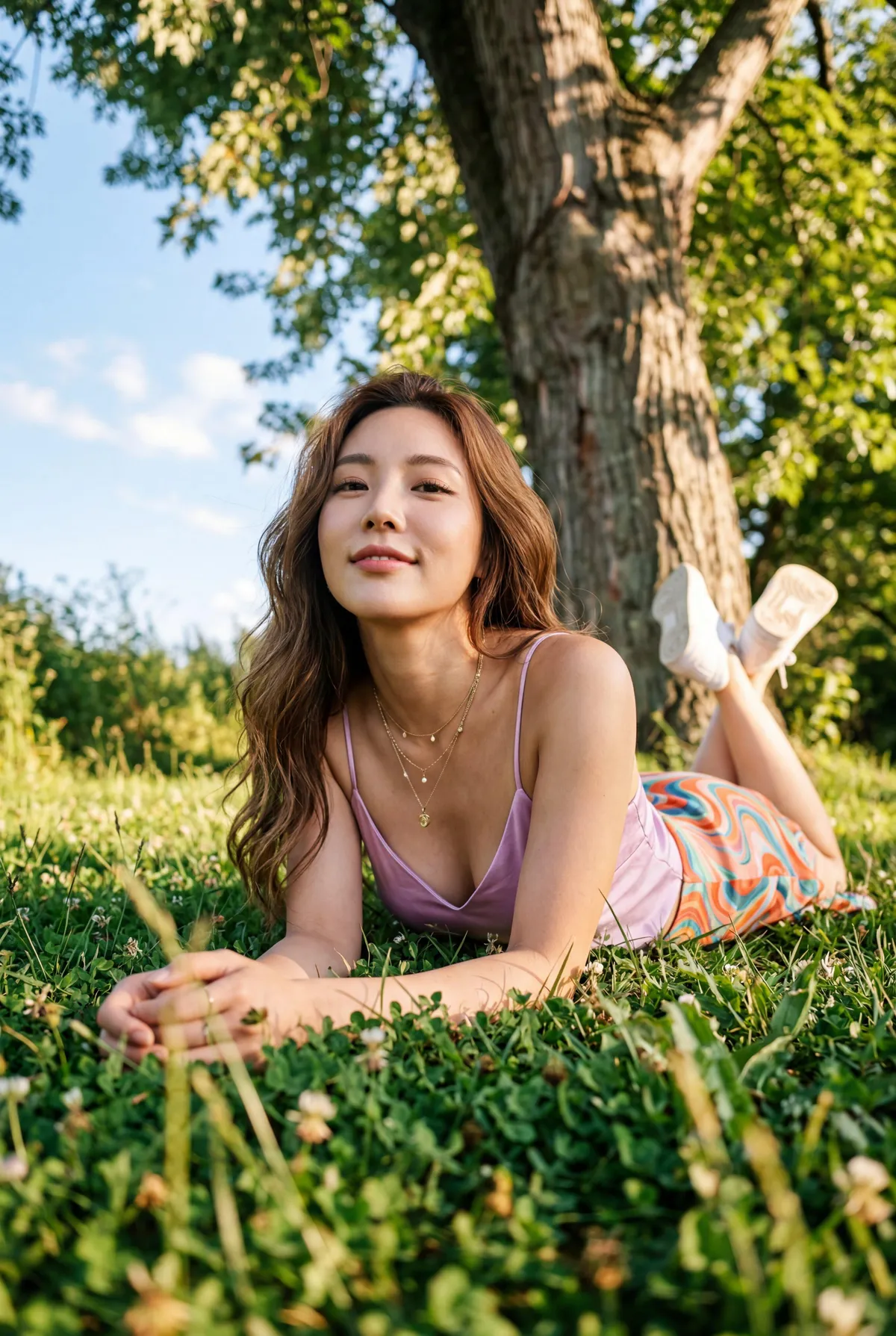 Lavender Camisole Green Grass Low Angle Dappled Light