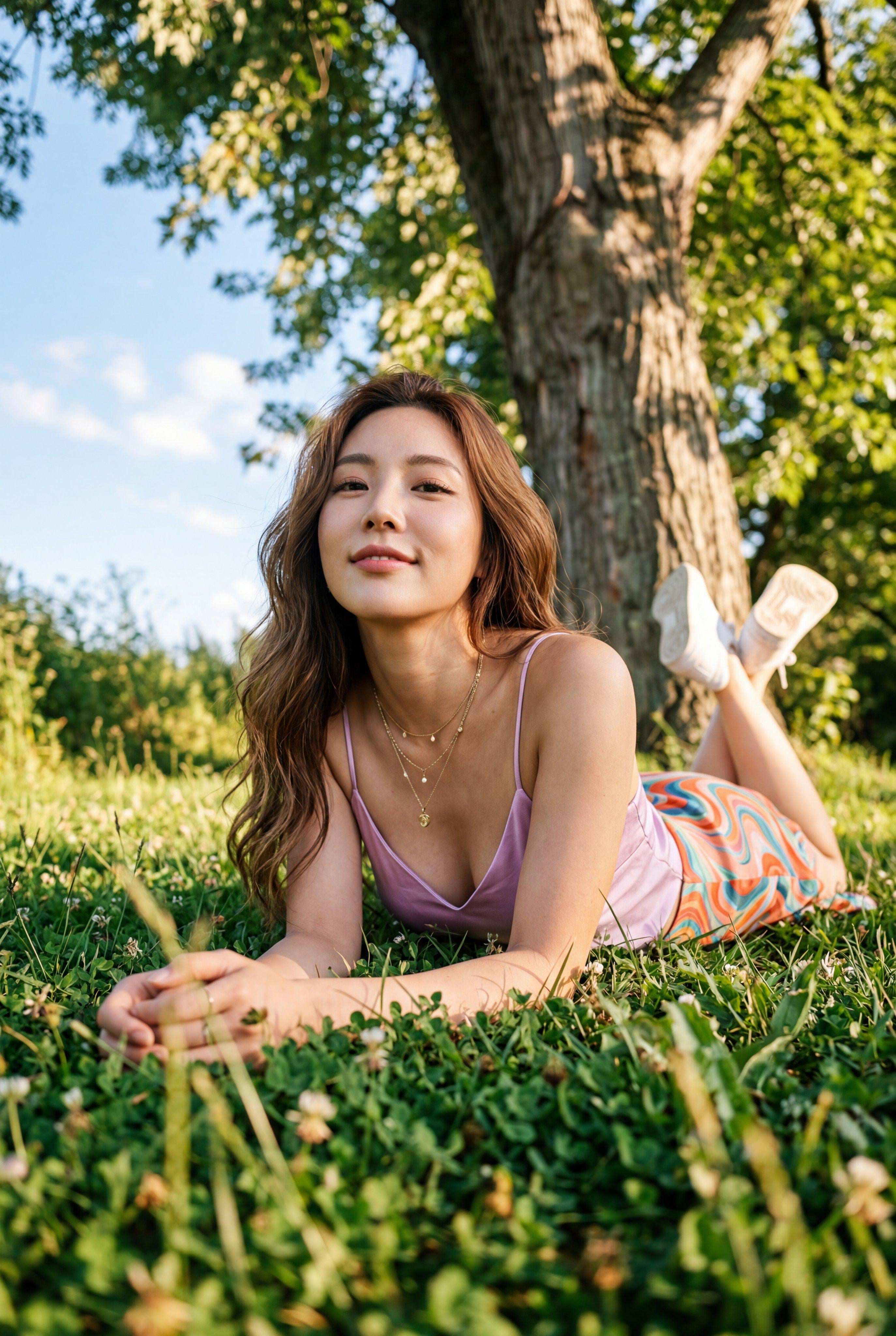 Lavender Camisole Green Grass Low Angle Dappled Light