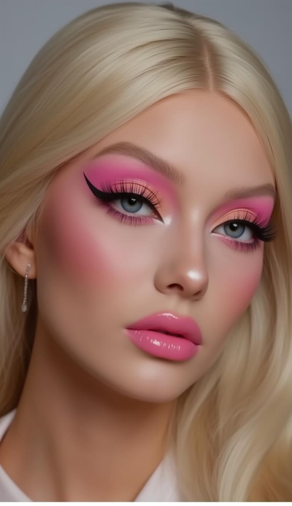 Barbiecore Close-up Shows Her Head Slightly Tilted