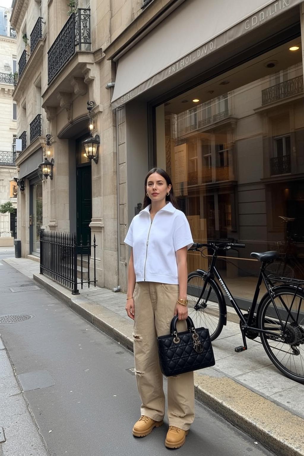 White Shirt Straight Hair Storefront Standing