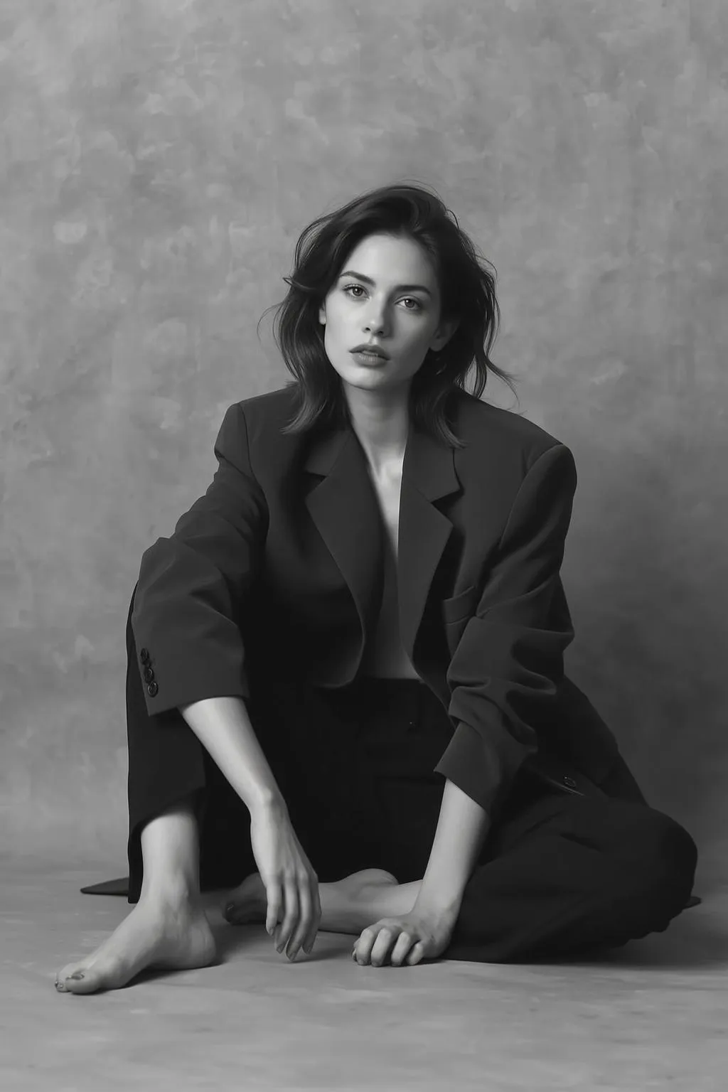 Medium Shot Full Body Portrait Young Woman With Medium-length Wavy
