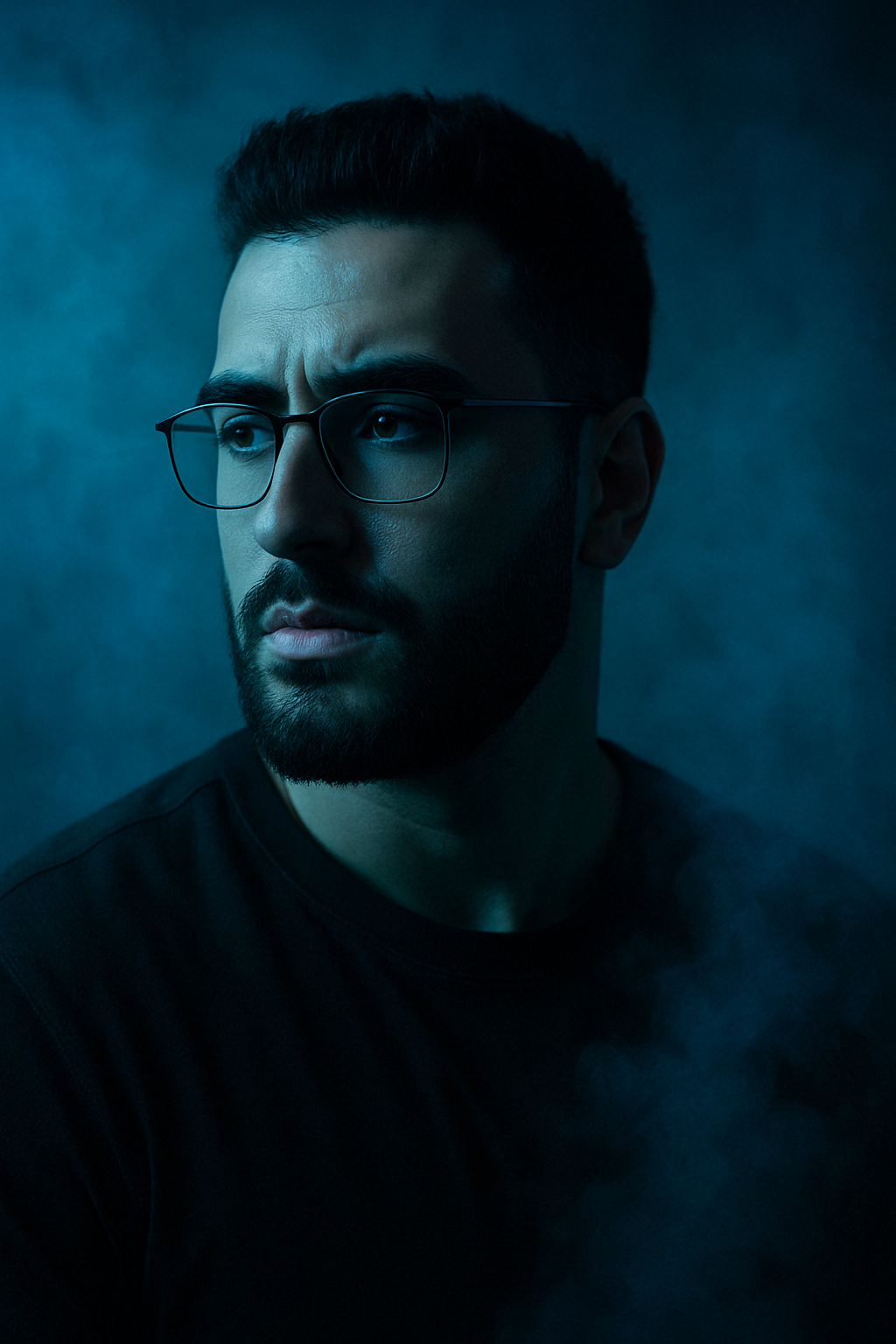 Ethereal Portrait In Blue Fog