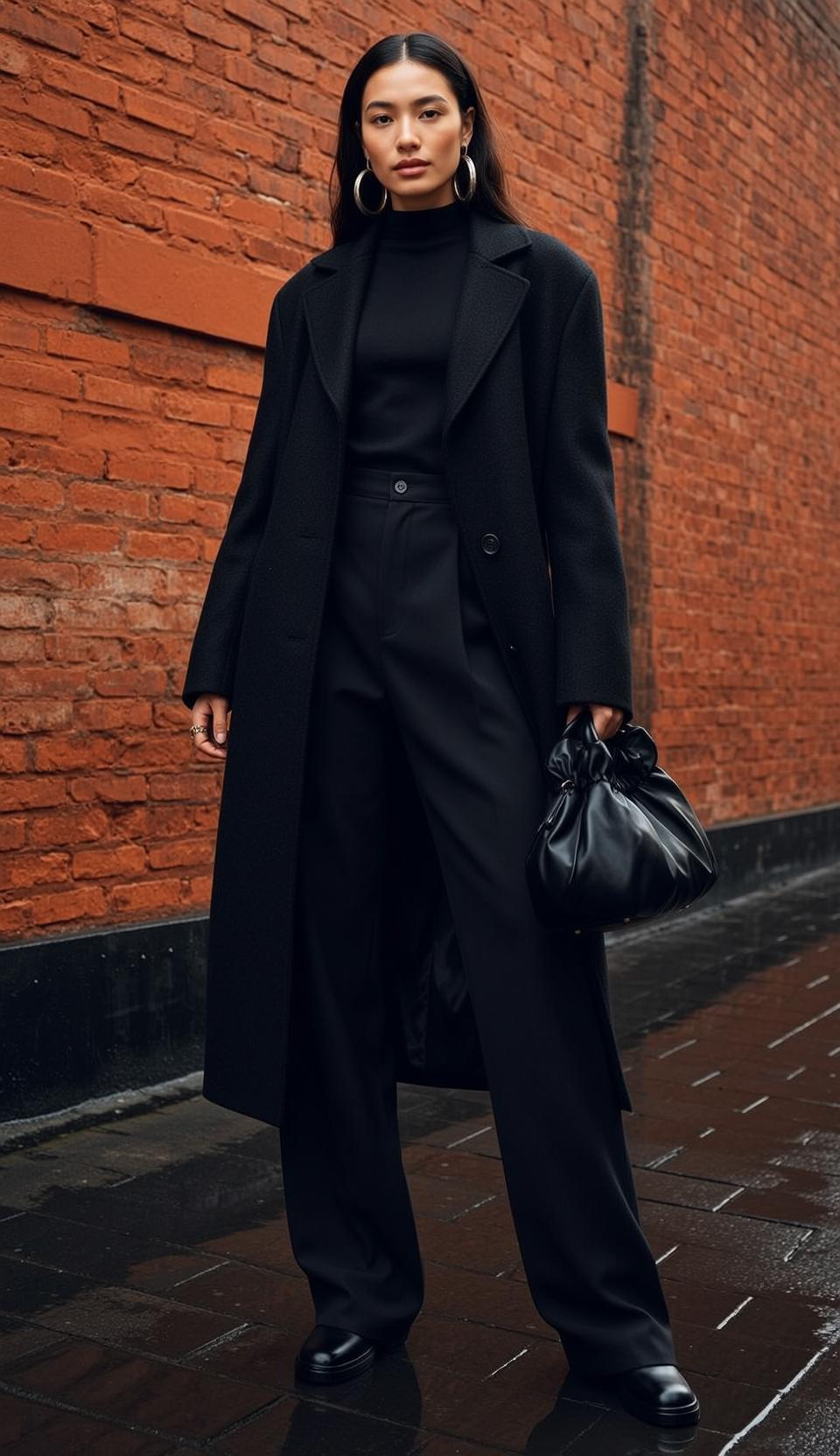 Asian Woman Black Turtleneck Alleyway Fashion