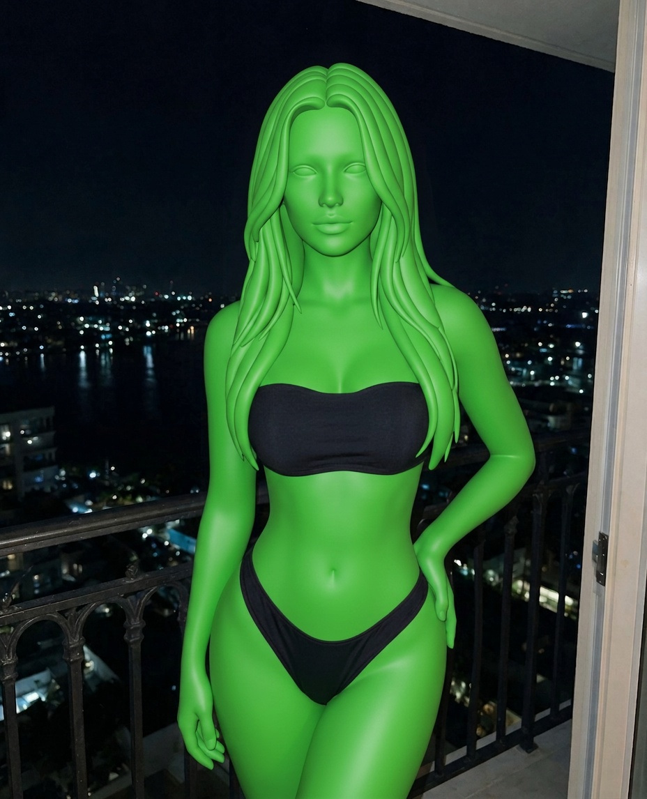 Template for Balcony Night City Skyline Black Bikini