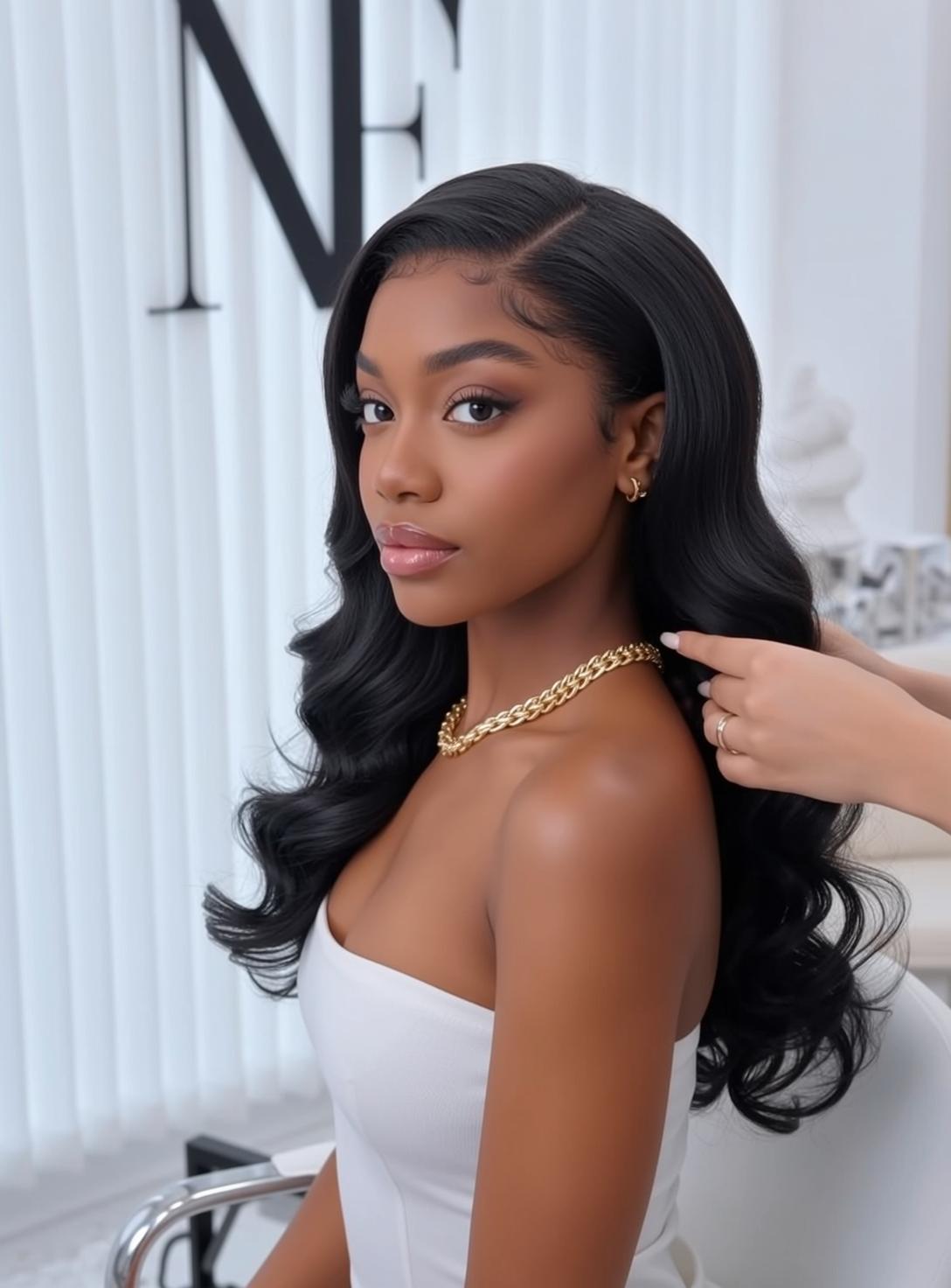 Young Black Woman White Top Gold Jewelry Studio Nf Letters