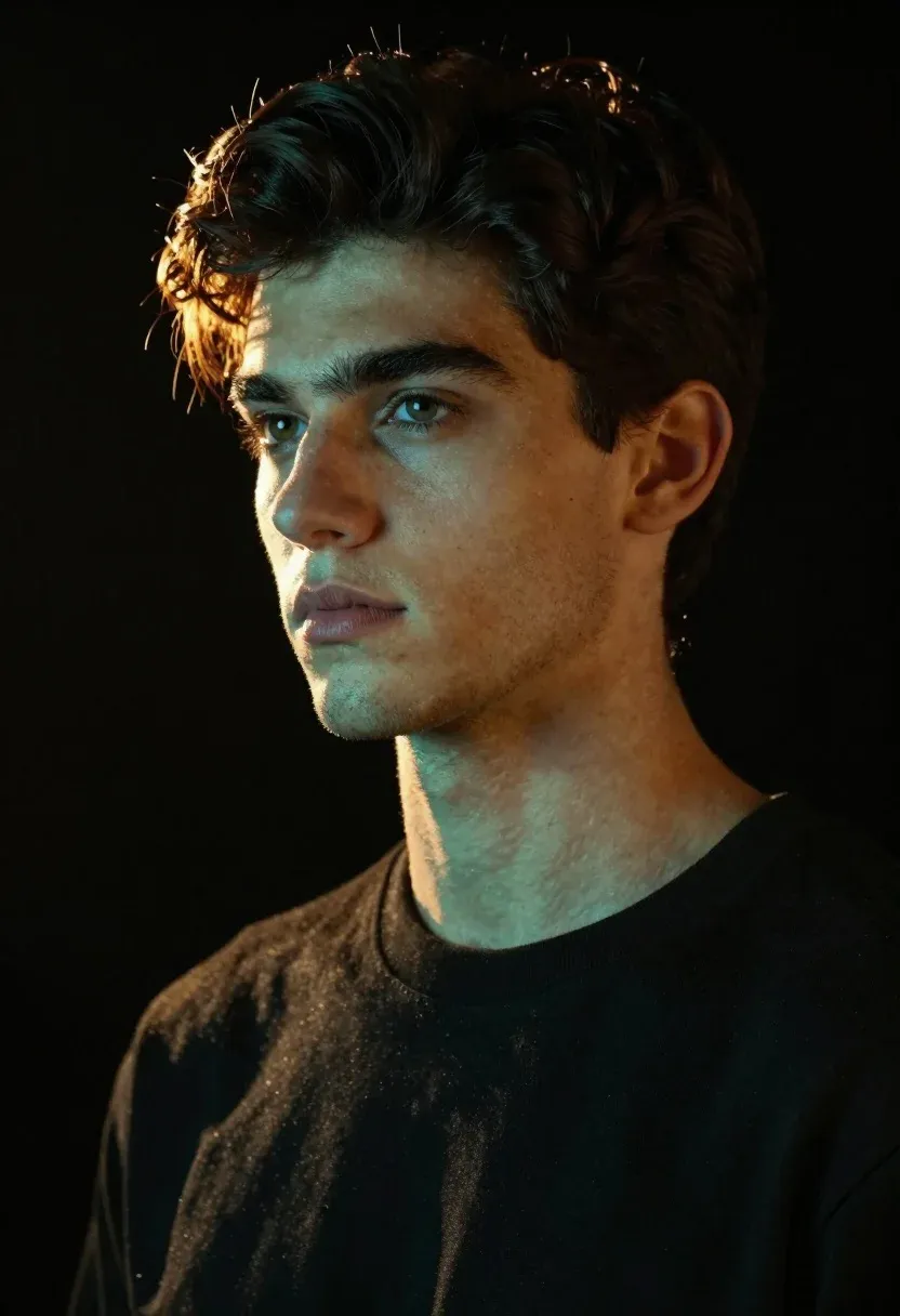 Close-up Portrait Handsome Young Man With Dark Brown Hair And