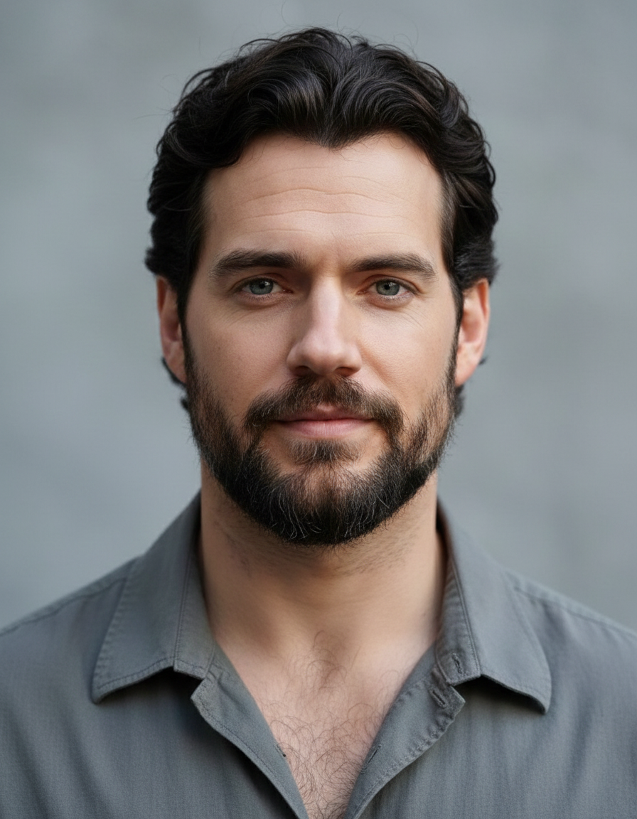 Portrait of a young man with a well-groomed full beard and confident gaze, soft natural lighting, wearing a casual open collar shirt against a minimal background.