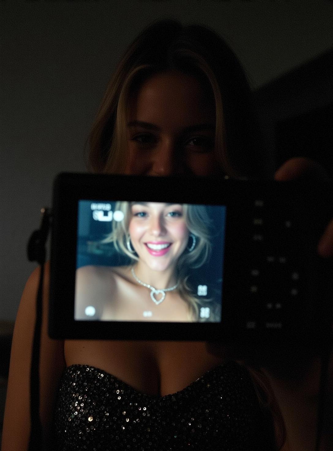 Explore Holding Digital Foreground Screen Displaying Selfie