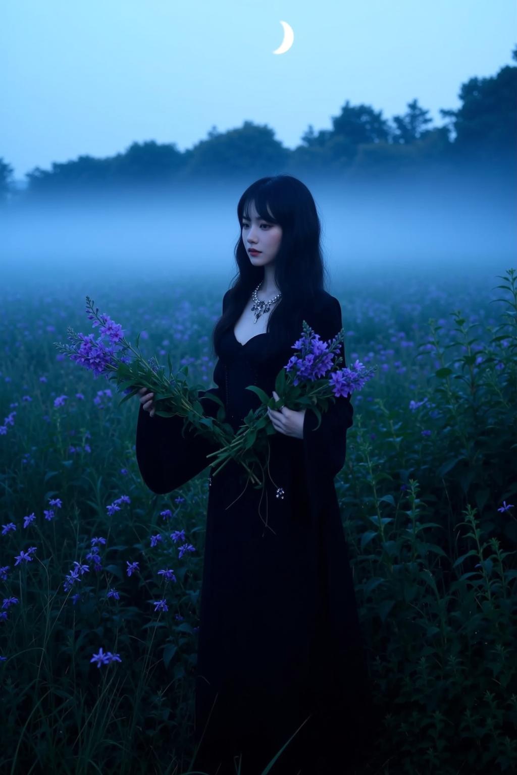 Purple Flowers Black Dress