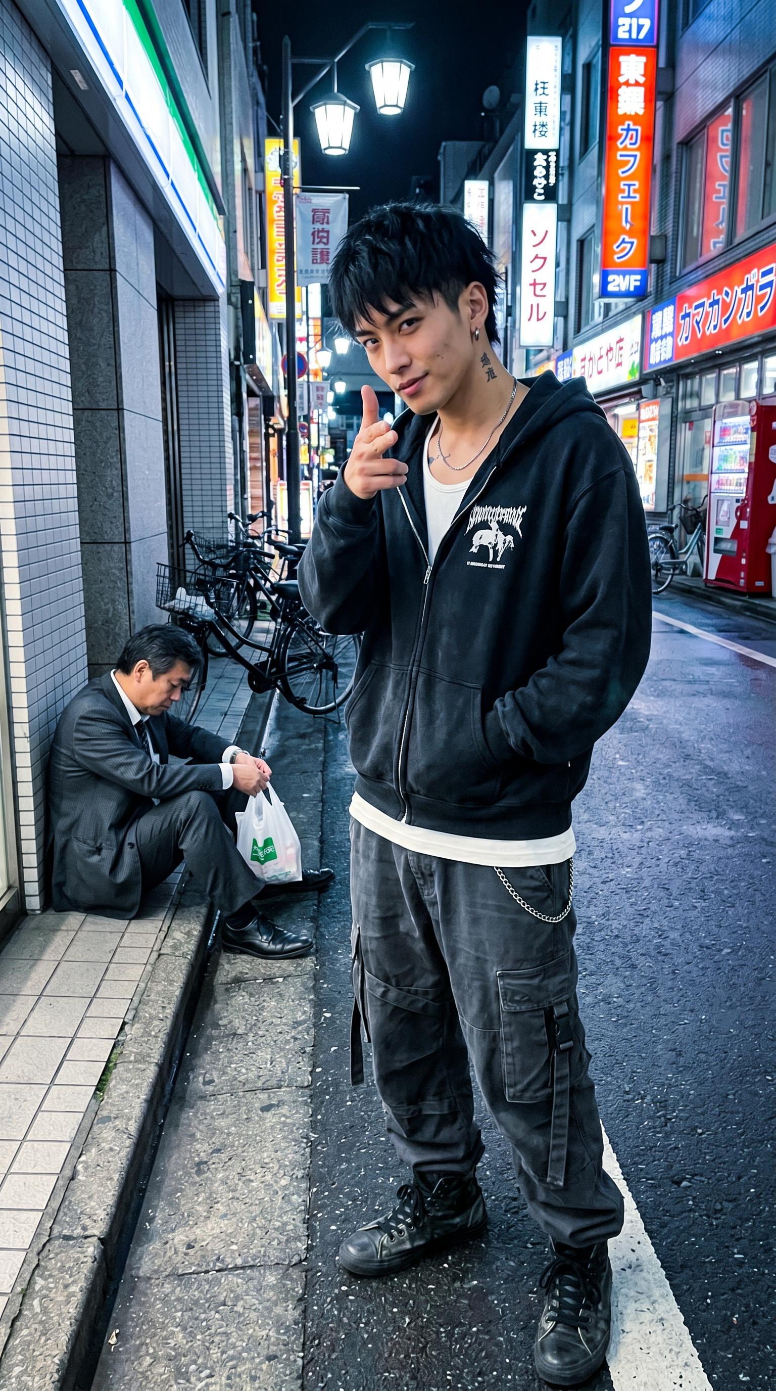 City Alleyway Night Man Pointing Camera