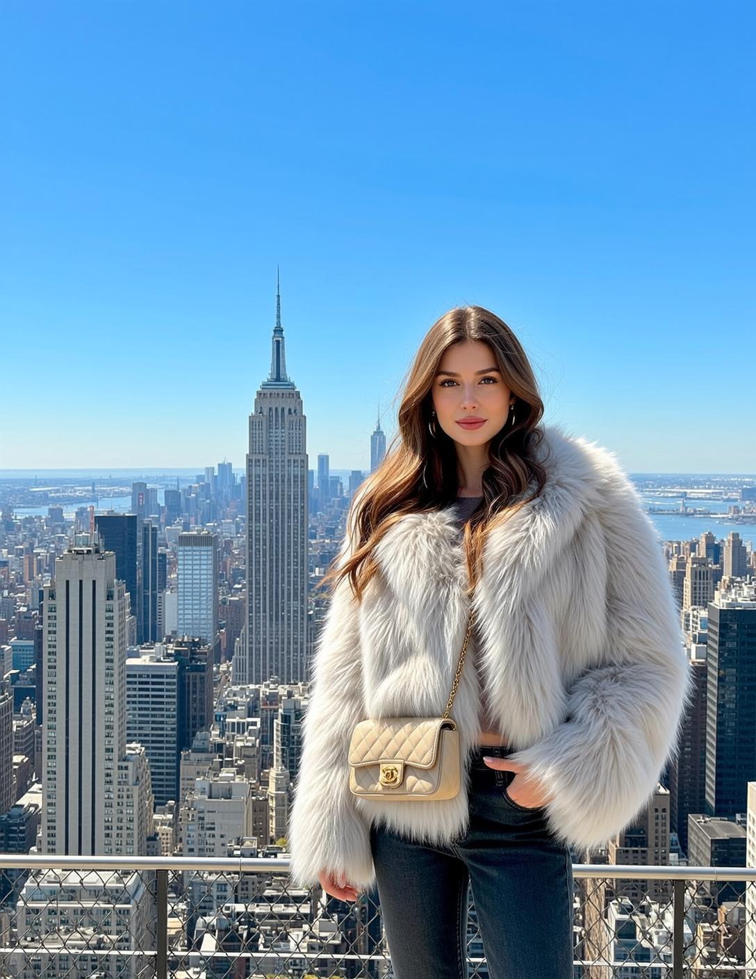 Cream Faux Fur Jacket Handbag