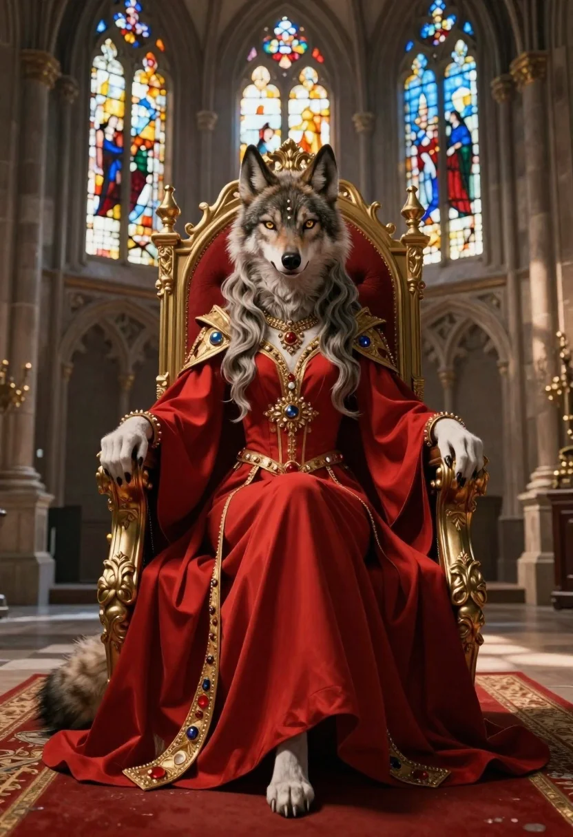 Anthropomorphic Female Wolf With Long Flowing Hair And Large Ears reference photo