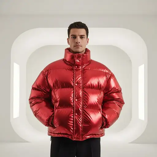 Well Lit Fashion Shoot Portrait Handsome Man Wearing Metallic Red