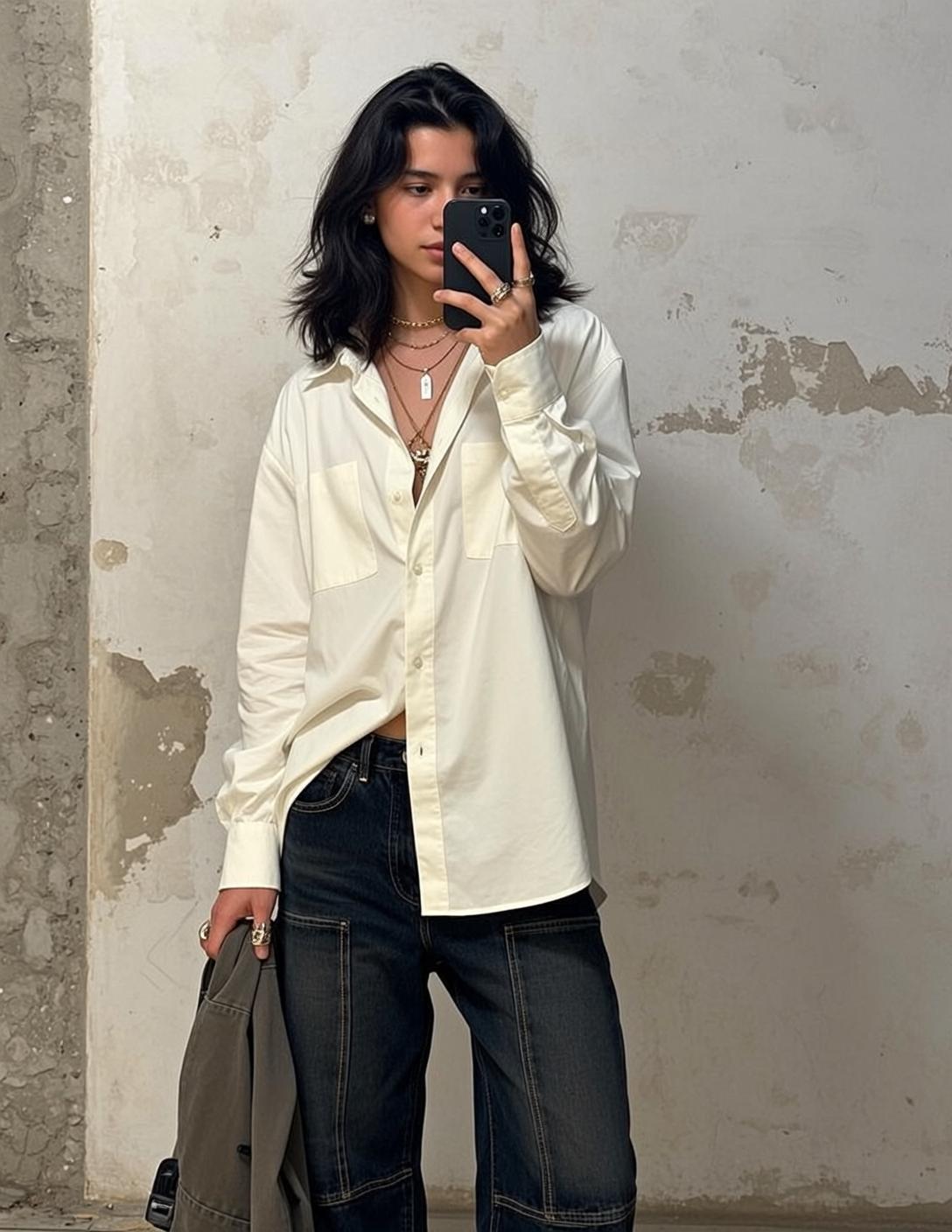 Acubi Stands Facing Holding Smartphone Her Right