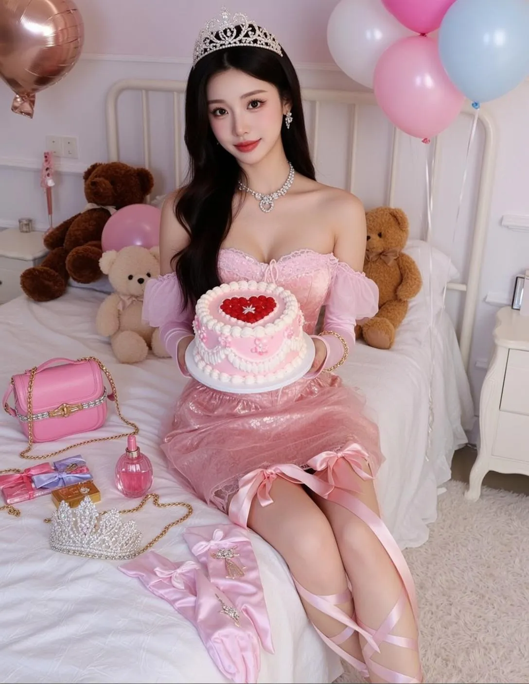 Earrings And Necklace In Satin Portrait
