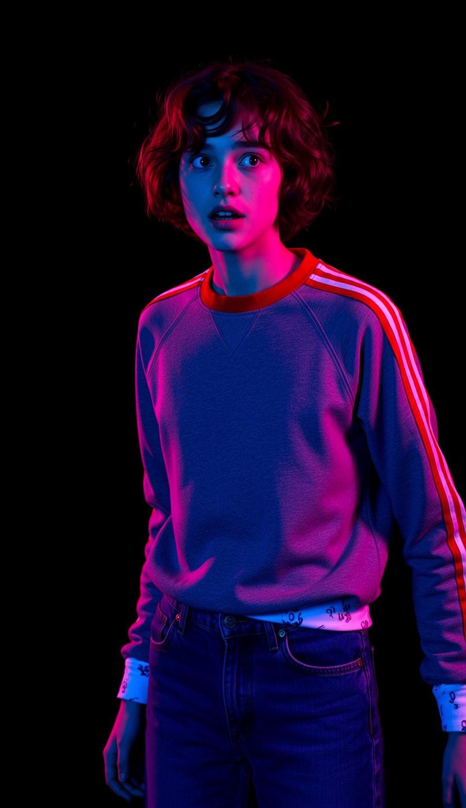 Grey Sweatshirt Neon Studio Pose